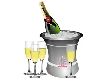 Champagne Bottle and Glasses in Ice Bucket