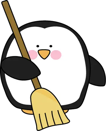 Cute Penguin Sweeping with Broom