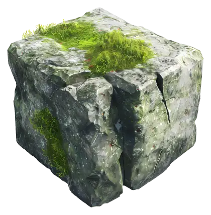 Moss-Covered Rock Cube Illustration