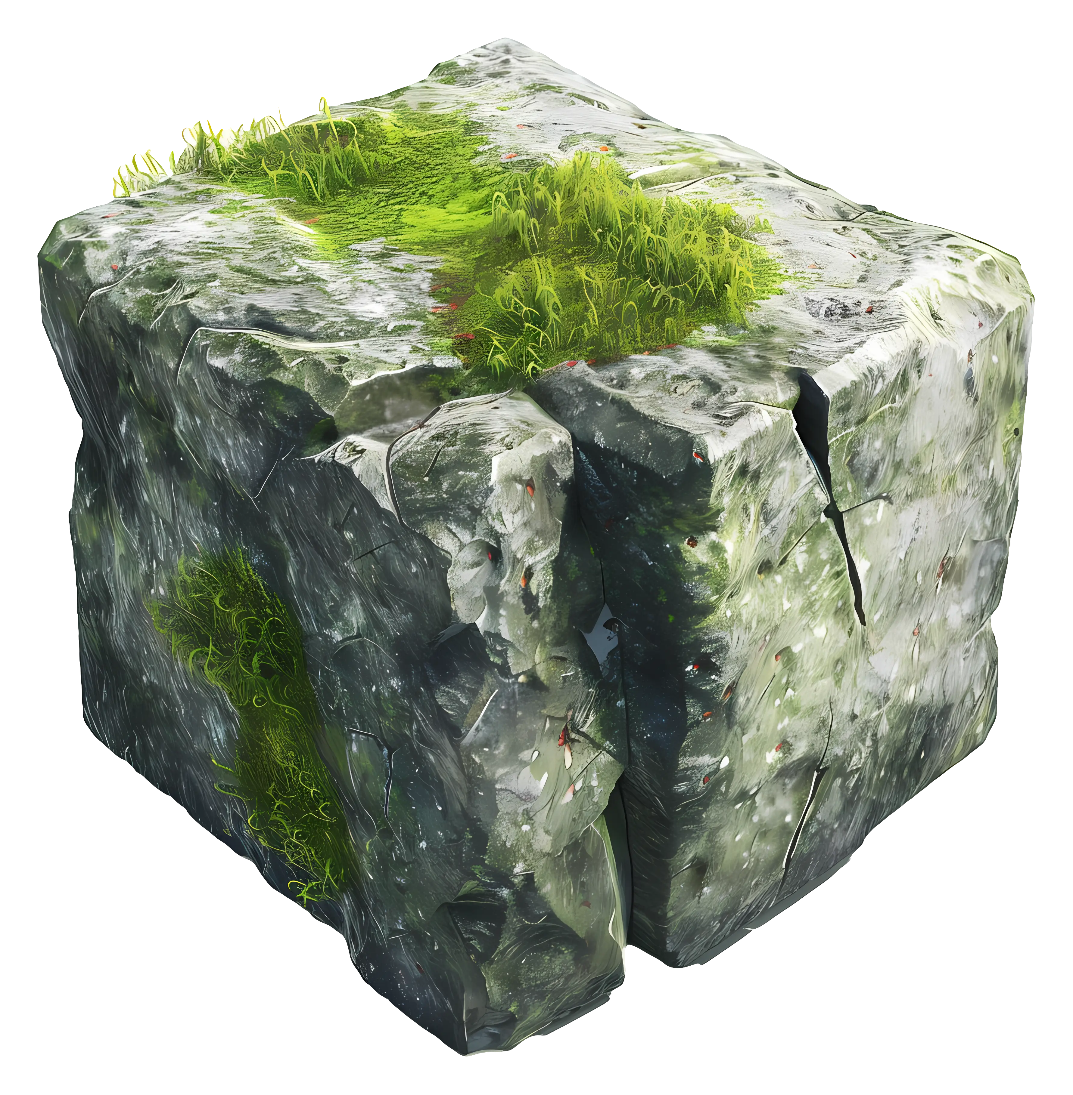 Moss-Covered Rock Cube Illustration