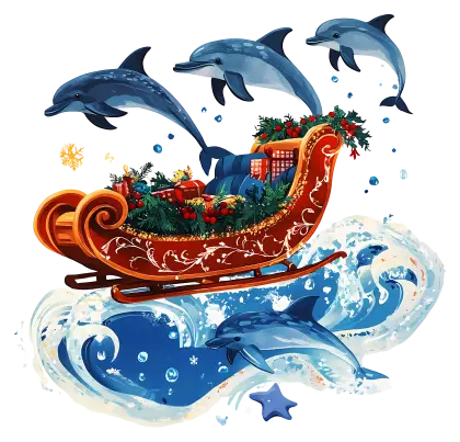 Dolphins Jumping with Festive Sleigh