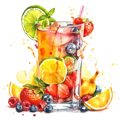 Colorful Fruit Cocktail with Garnishes