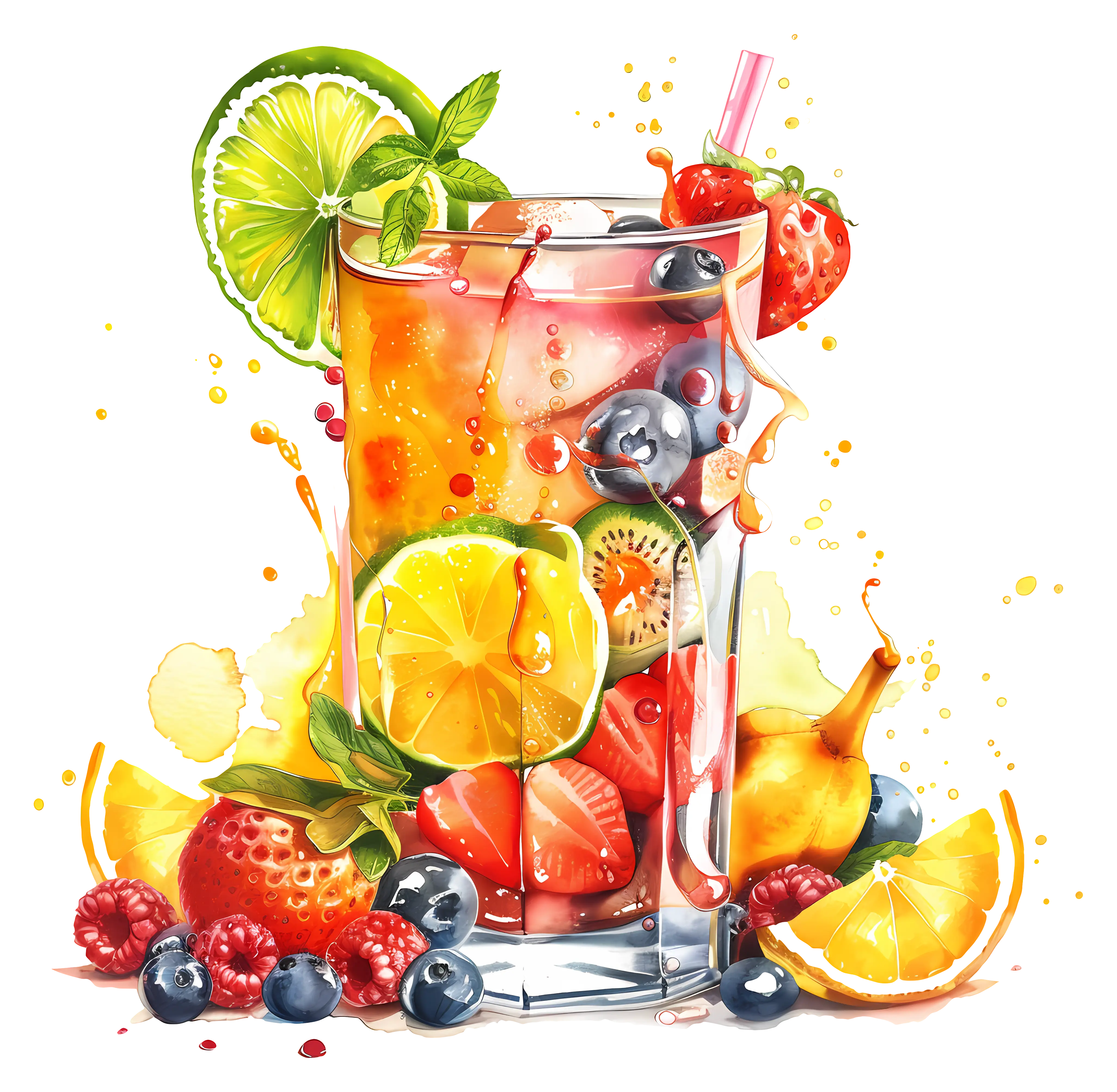 Colorful Fruit Cocktail with Garnishes