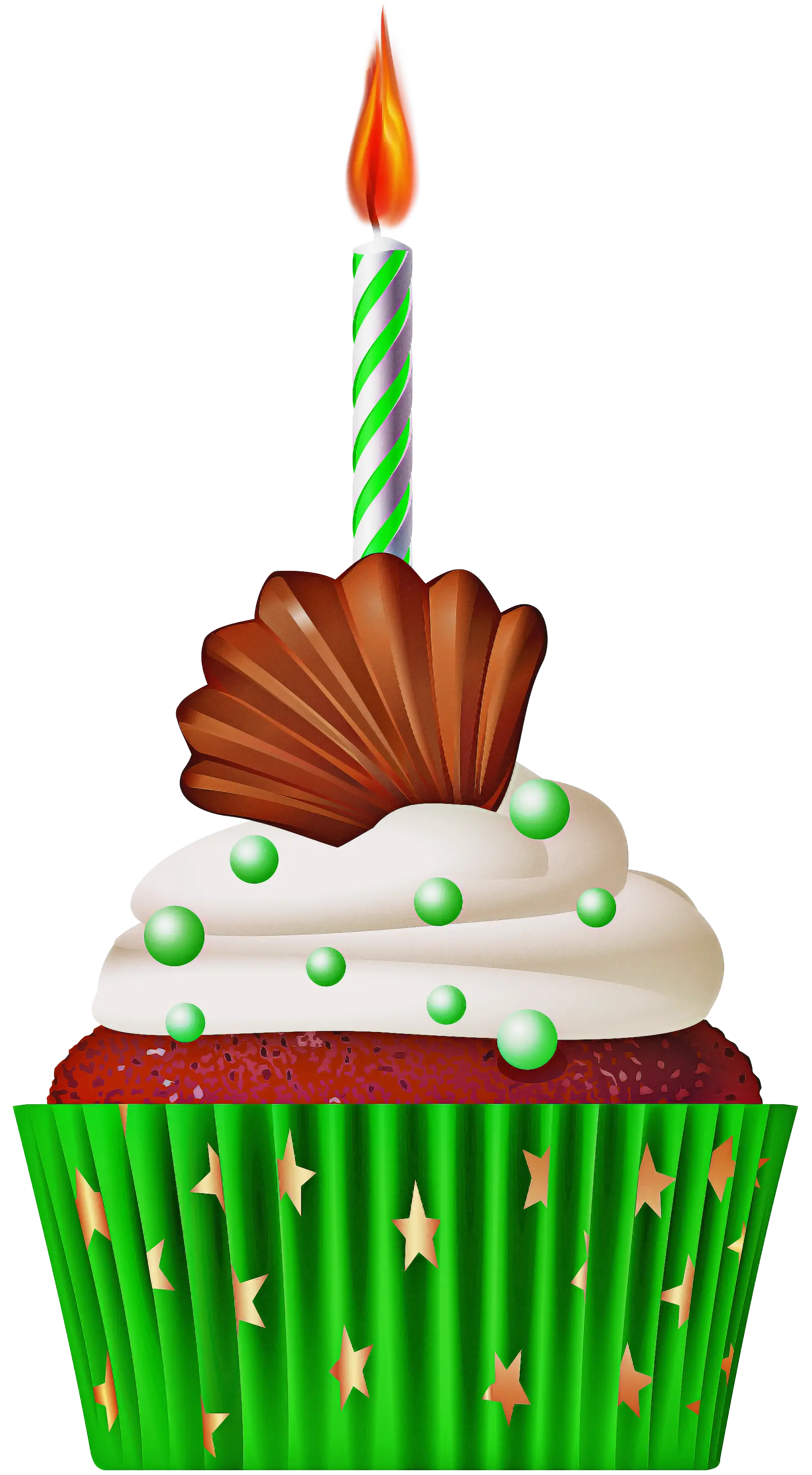 Festive Green Decorated Birthday Cupcake