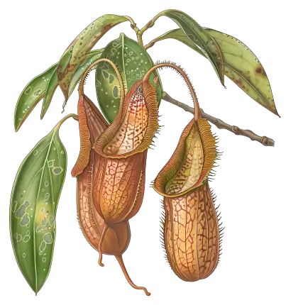 Detailed Nepenthes Carnivorous Pitcher Plants on Stalk