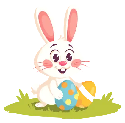 Cute Cartoon Bunny with Easter Eggs