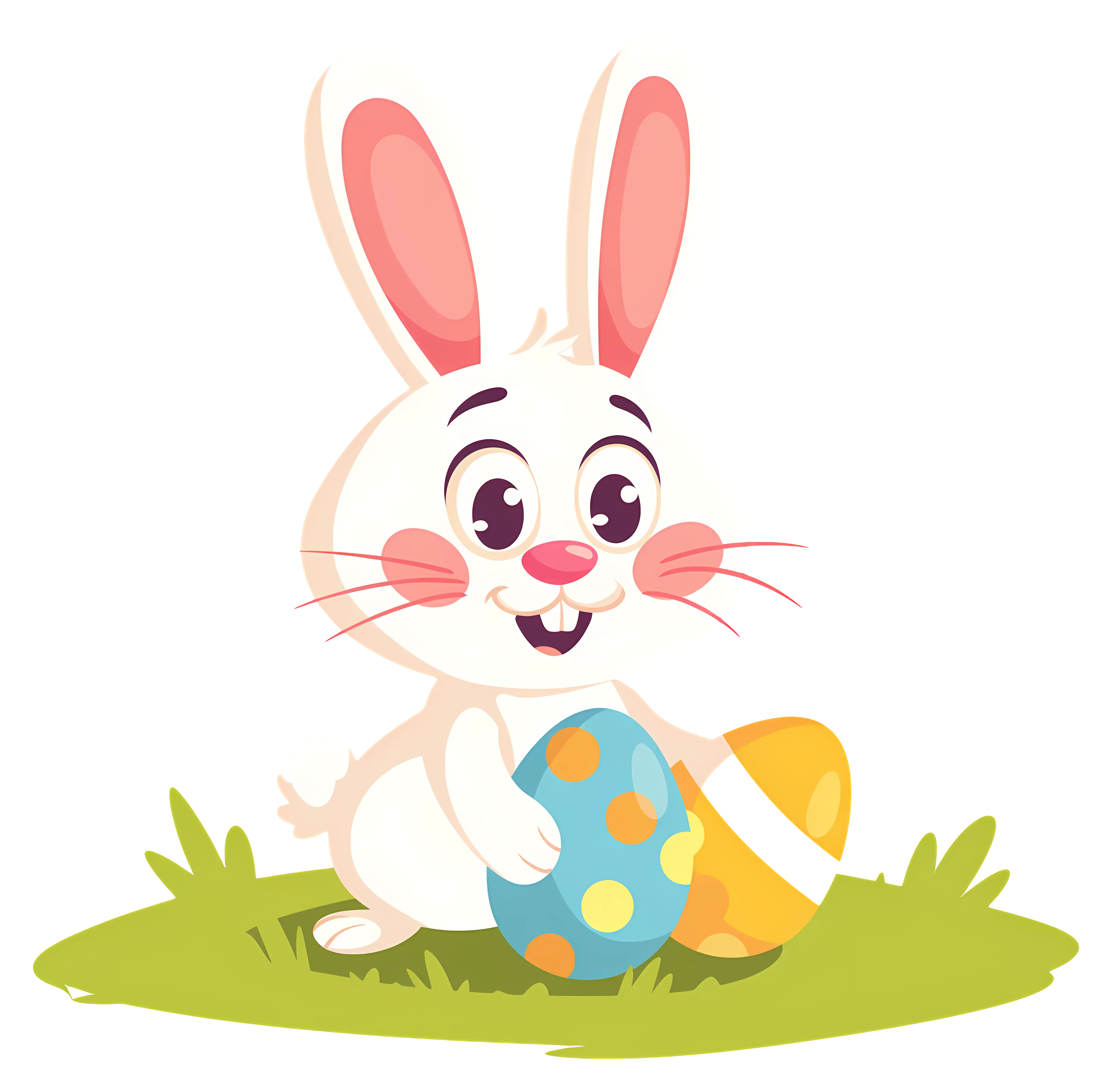 Cute Cartoon Bunny with Easter Eggs
