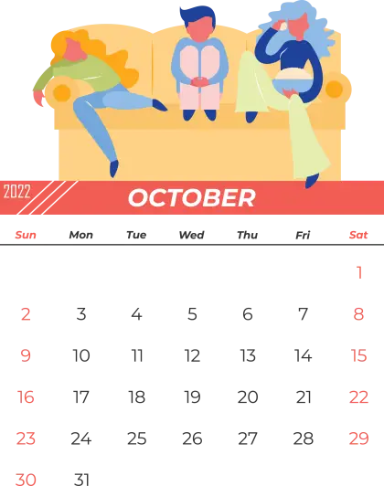 Illustrated October Calendar with Relaxing Characters