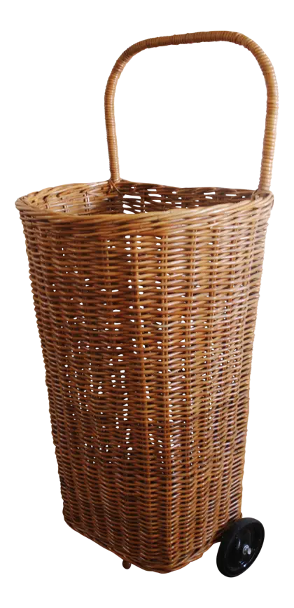 Wicker Basket with Handle and Wheels