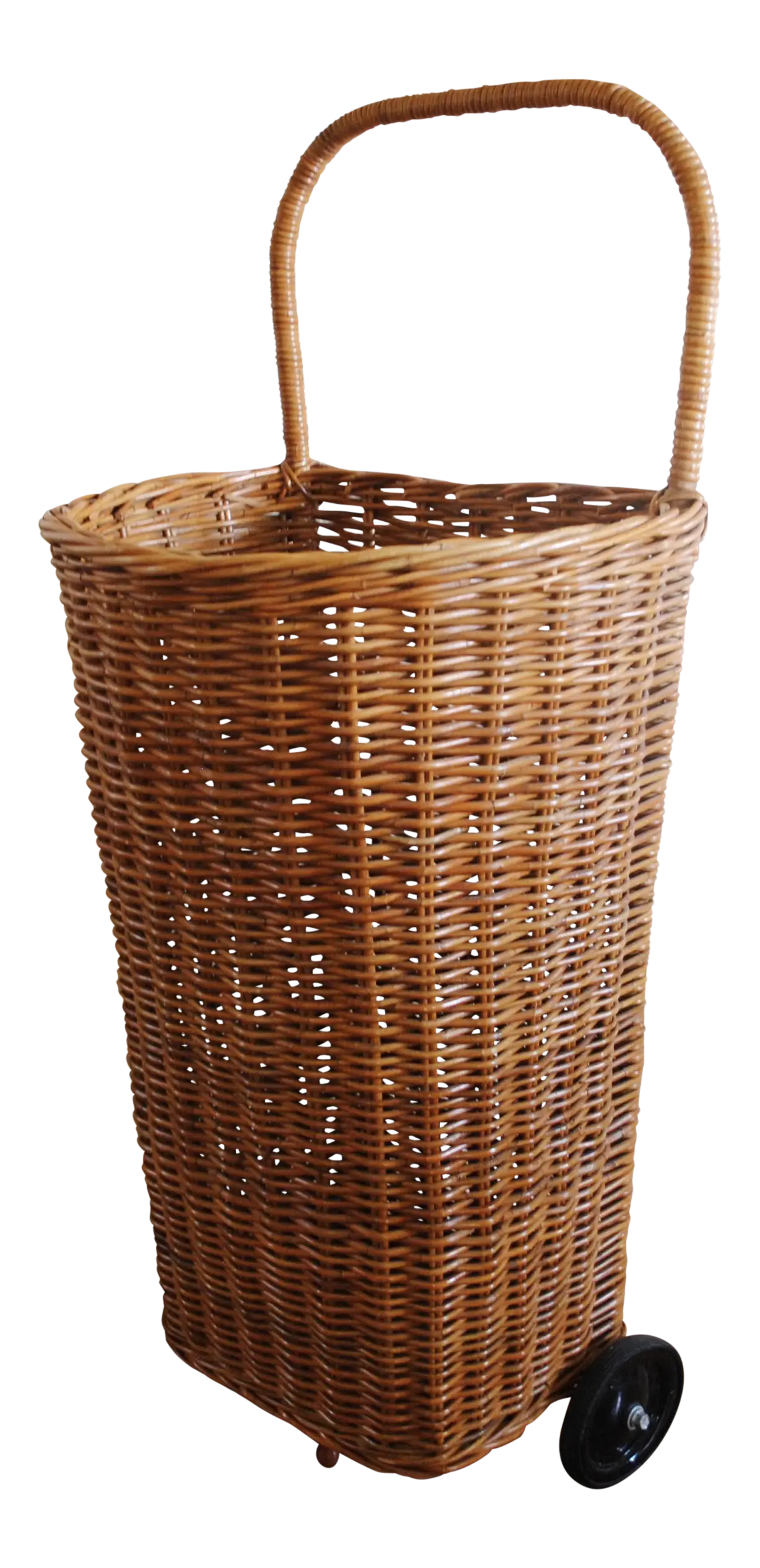 Wicker Basket with Handle and Wheels