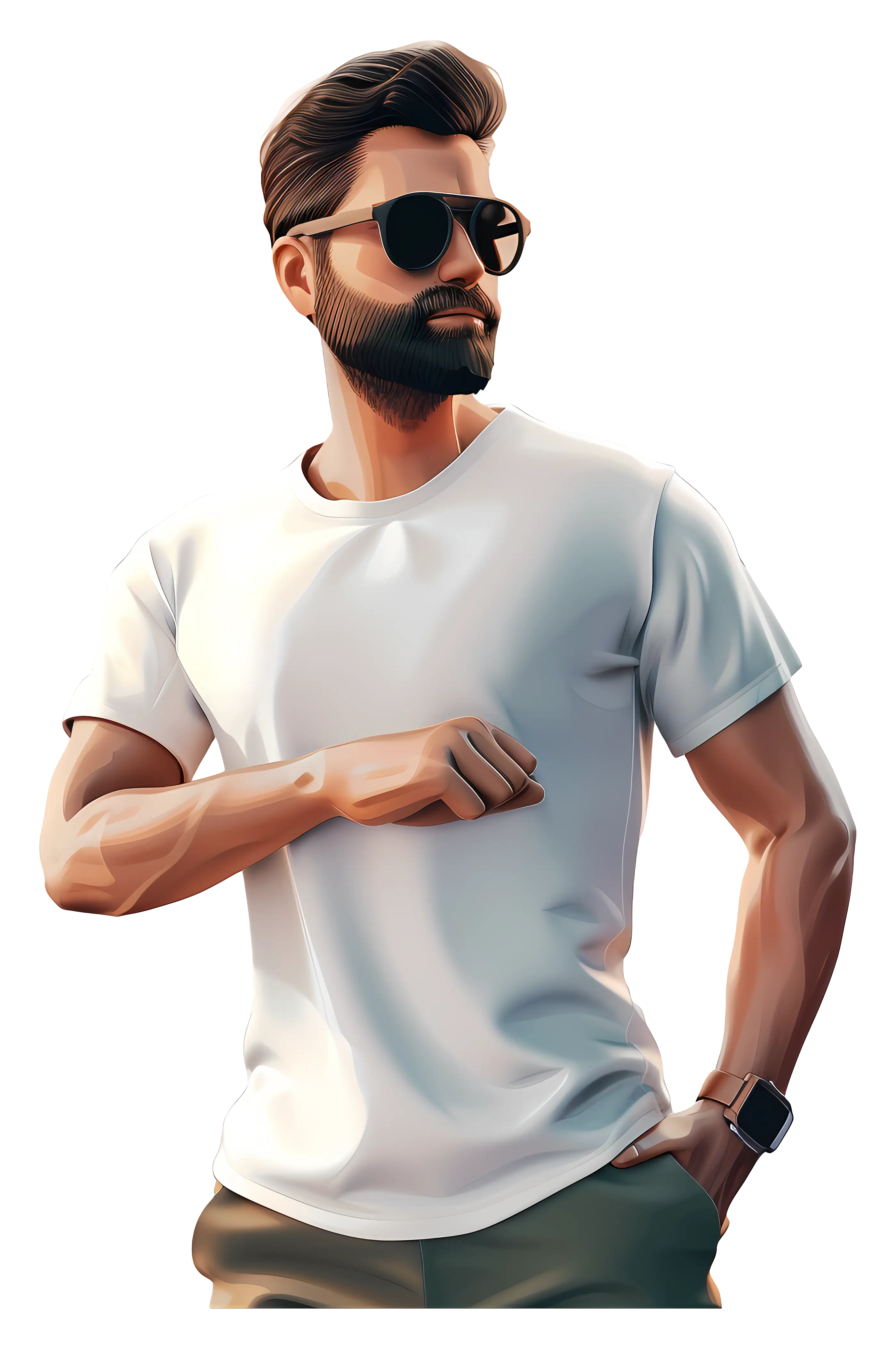 Stylish Man in White T-Shirt and Sunglasses