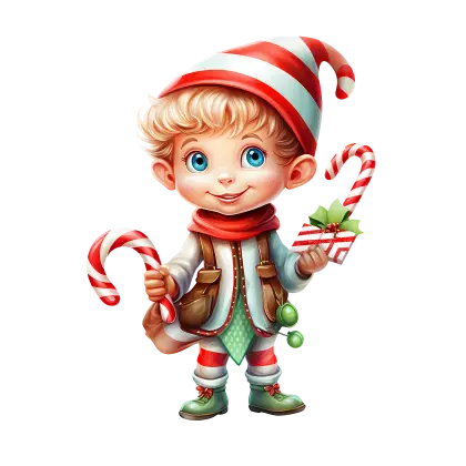 Cute Elf Boy with Candy Cane