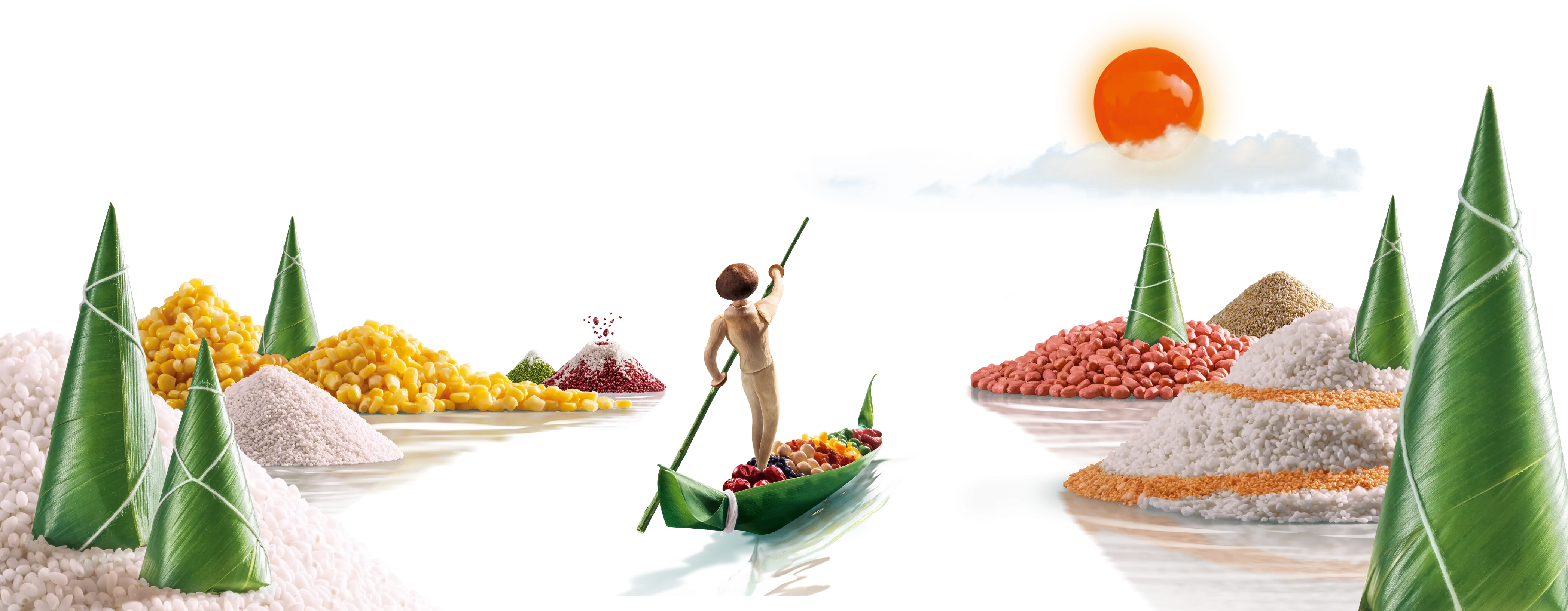 Artistic Boat with Food on a River