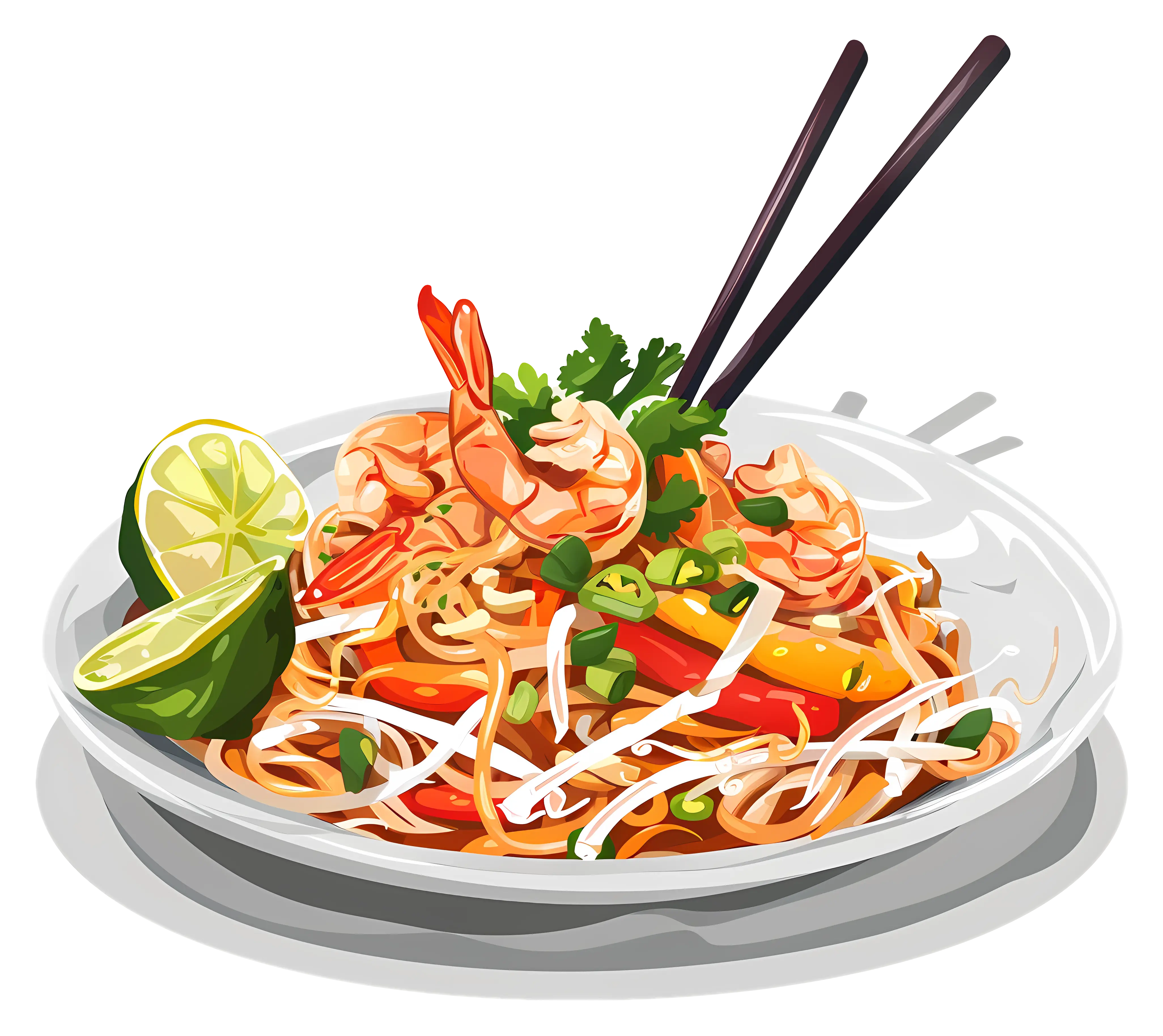 Shrimp Noodles Dish Illustration