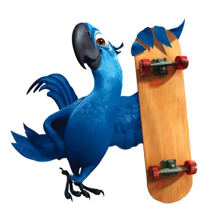 Blue Cartoon Parrot with Skateboard
