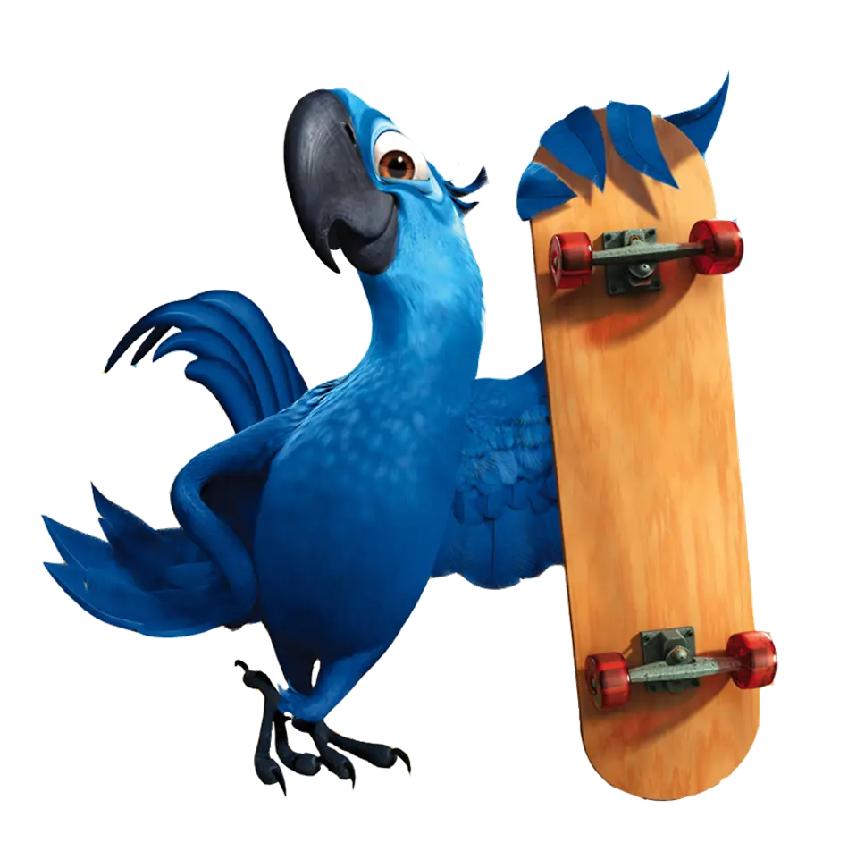 Blue Cartoon Parrot with Skateboard