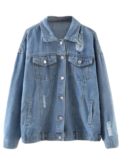 Blue Denim Jacket with Distressed Details