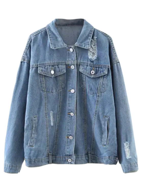 Blue Denim Jacket with Distressed Details