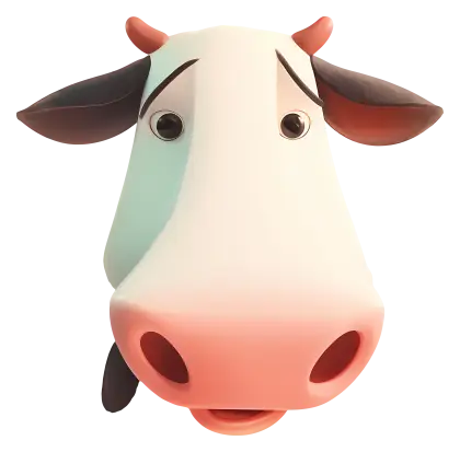 Cartoon Cow Face with Cute Expression