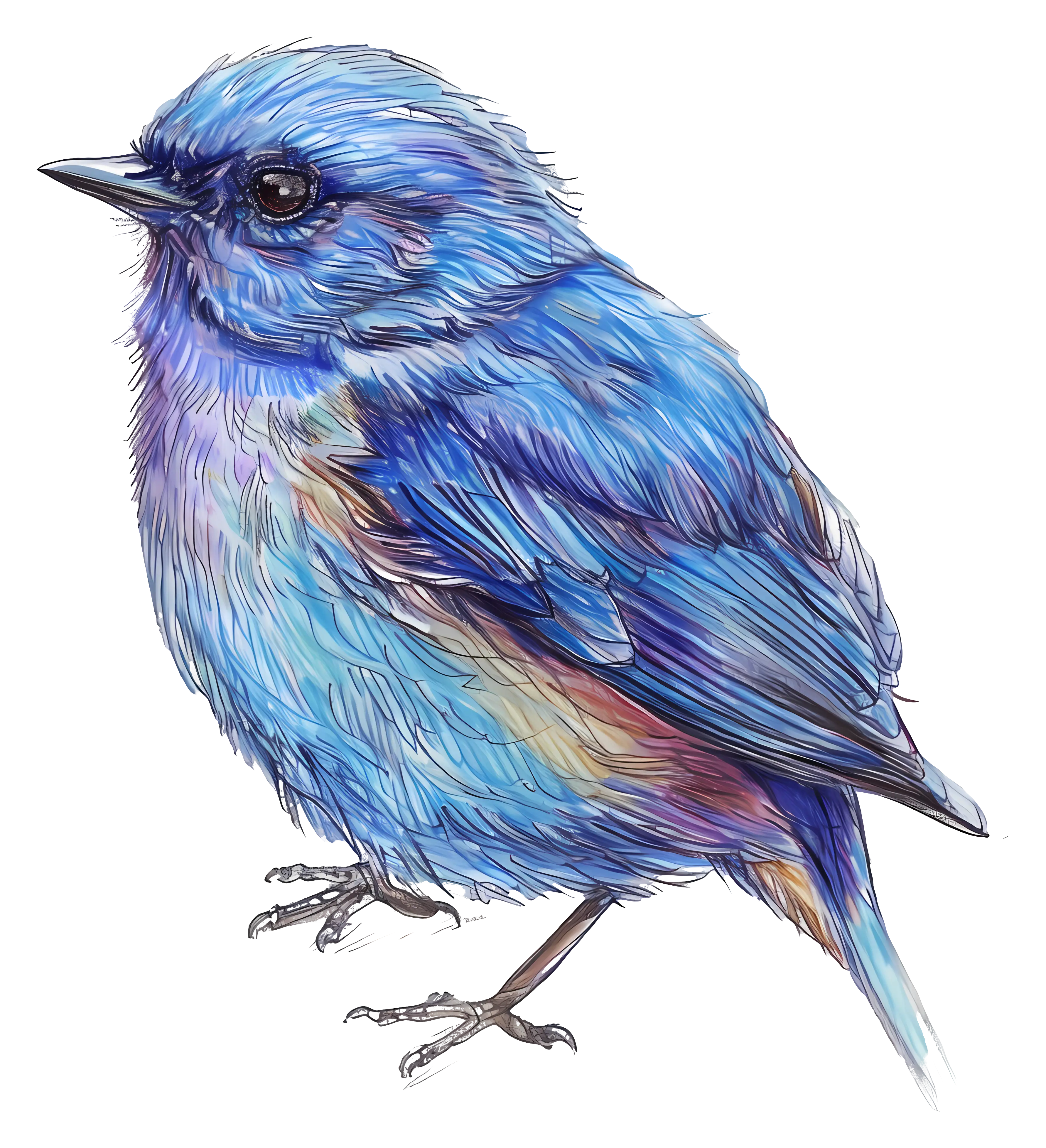 Illustration of a Bluebird with Feathery Details