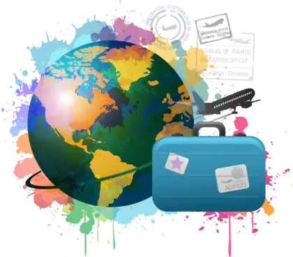 Colorful Travel Concept with Globe and Suitcase