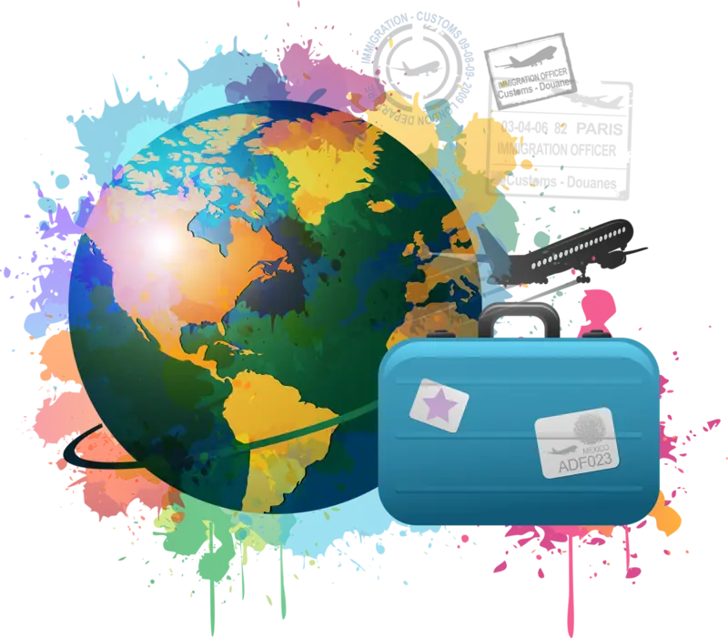Colorful Travel Concept with Globe and Suitcase