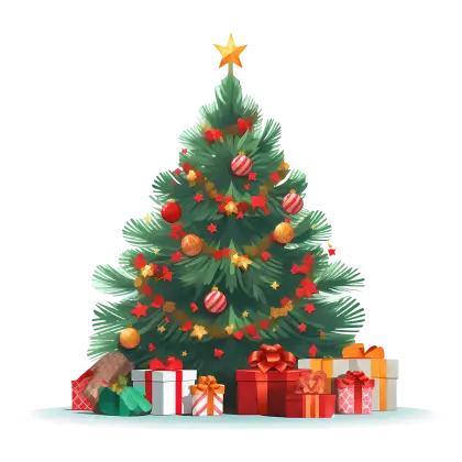 Ornamented Christmas Tree with Holiday Gifts