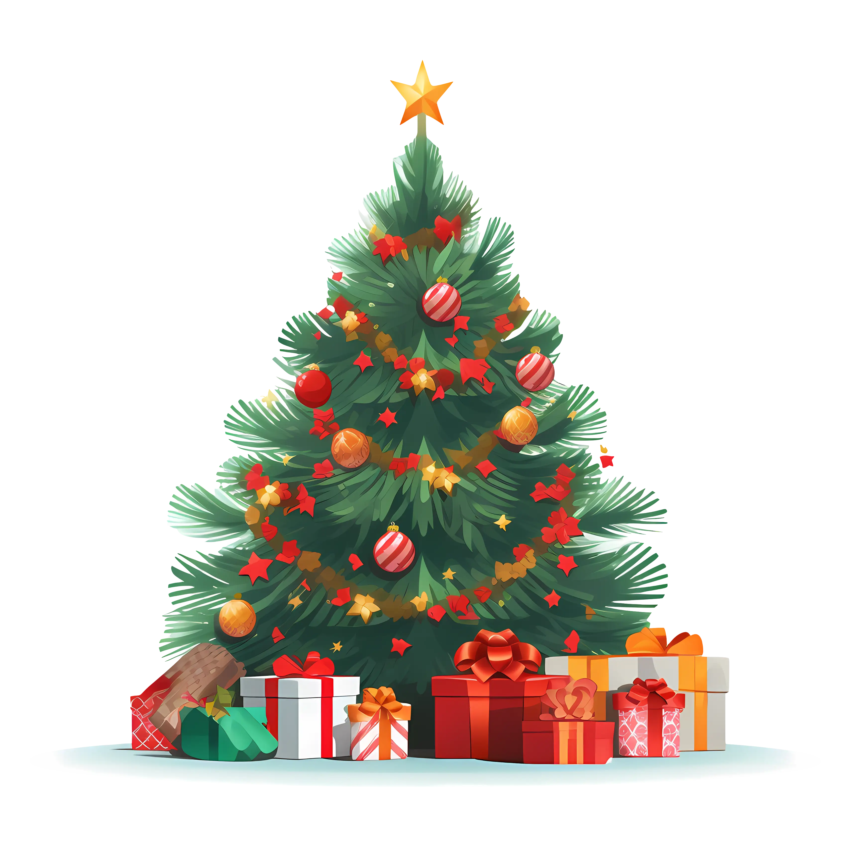 Ornamented Christmas Tree with Holiday Gifts