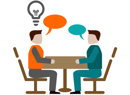 Two People Talking at Table Illustration