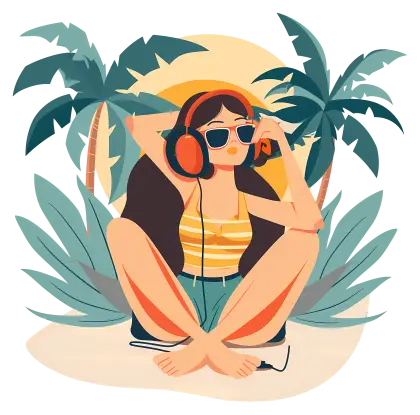 Girl Relaxing with Music on Beach
