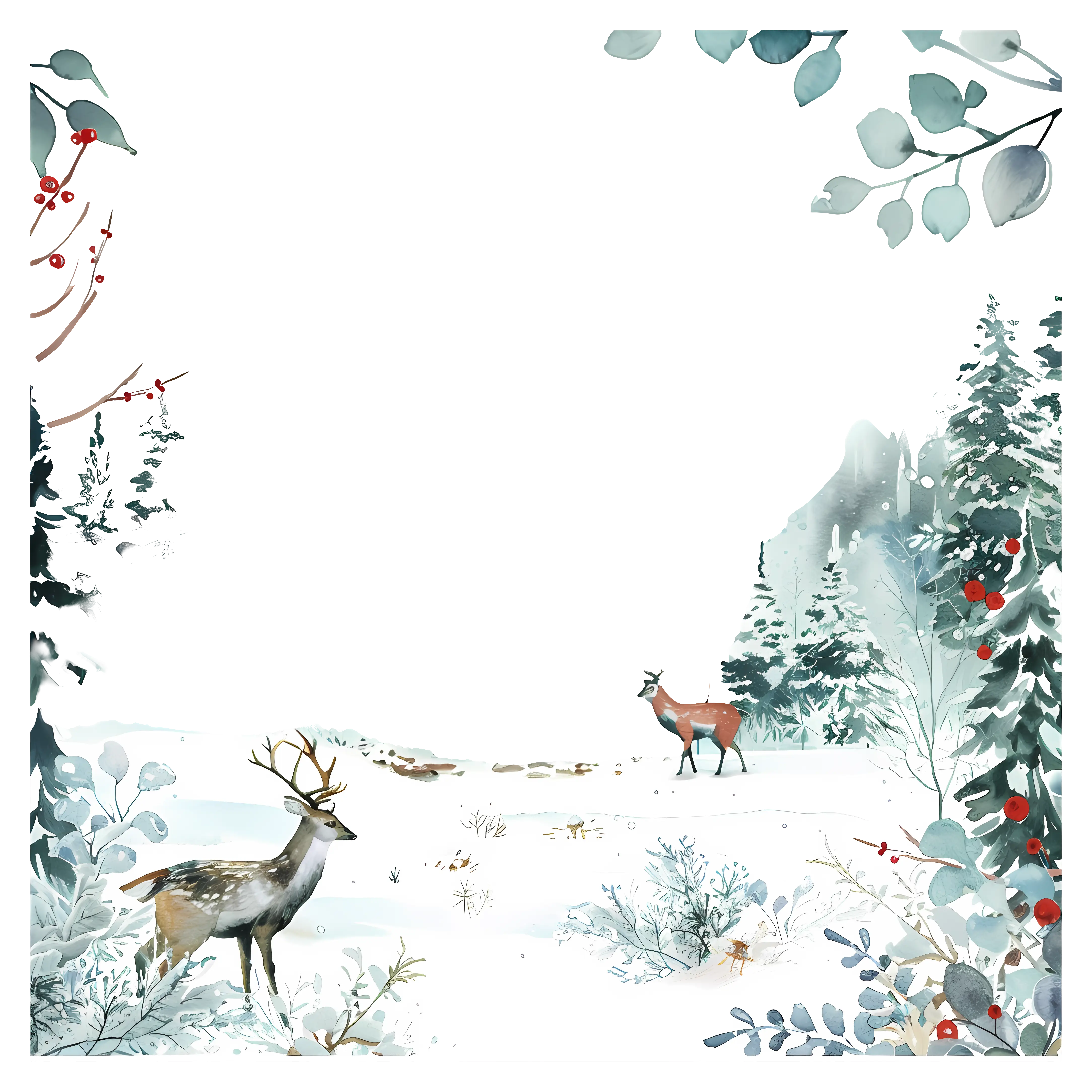 Winter Forest with Deer