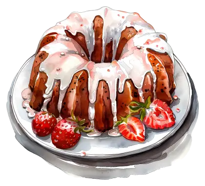 Bundt Cake with Icing and Strawberries