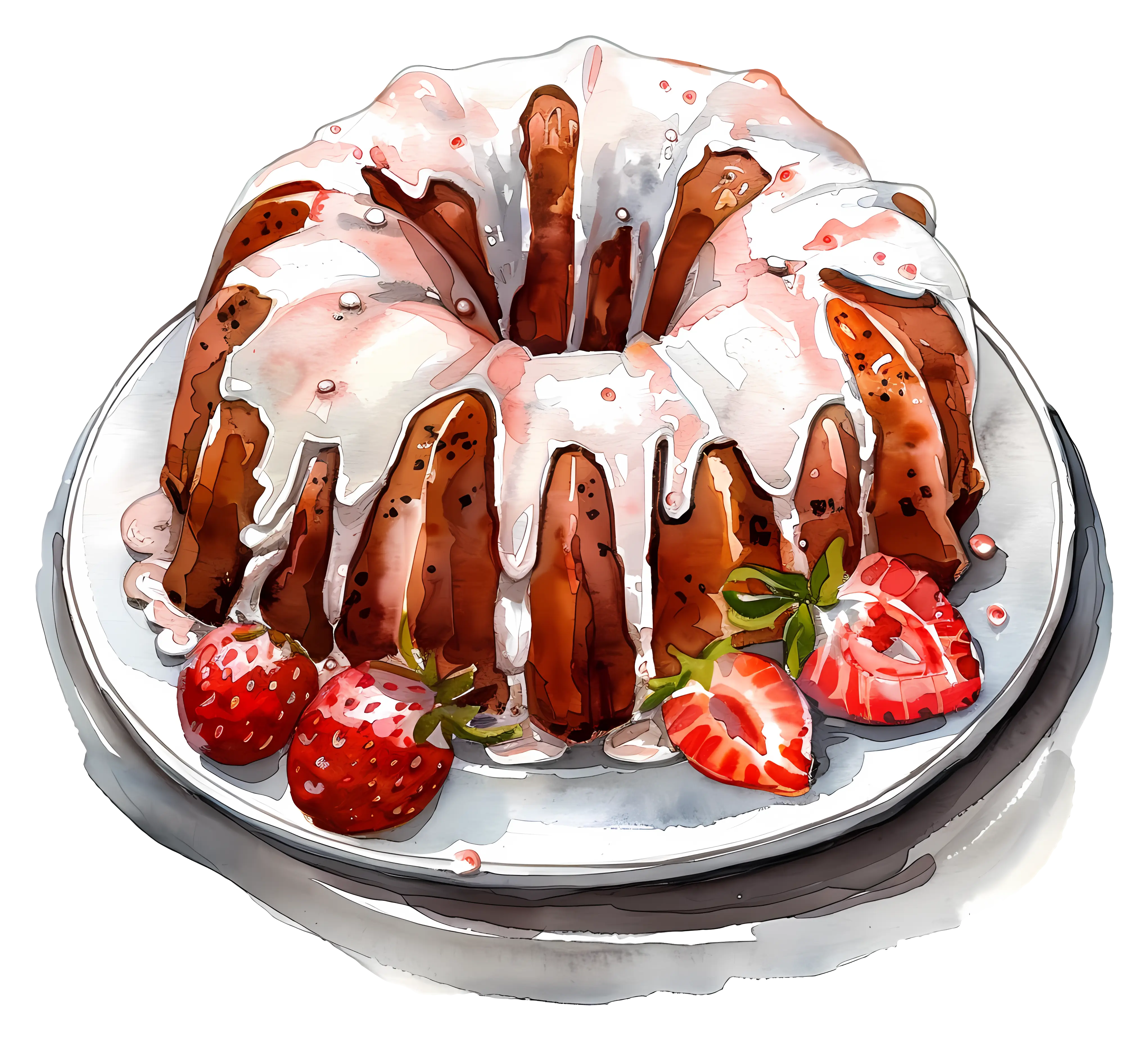 Bundt Cake with Icing and Strawberries