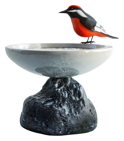 Bird Bath with Red Bird