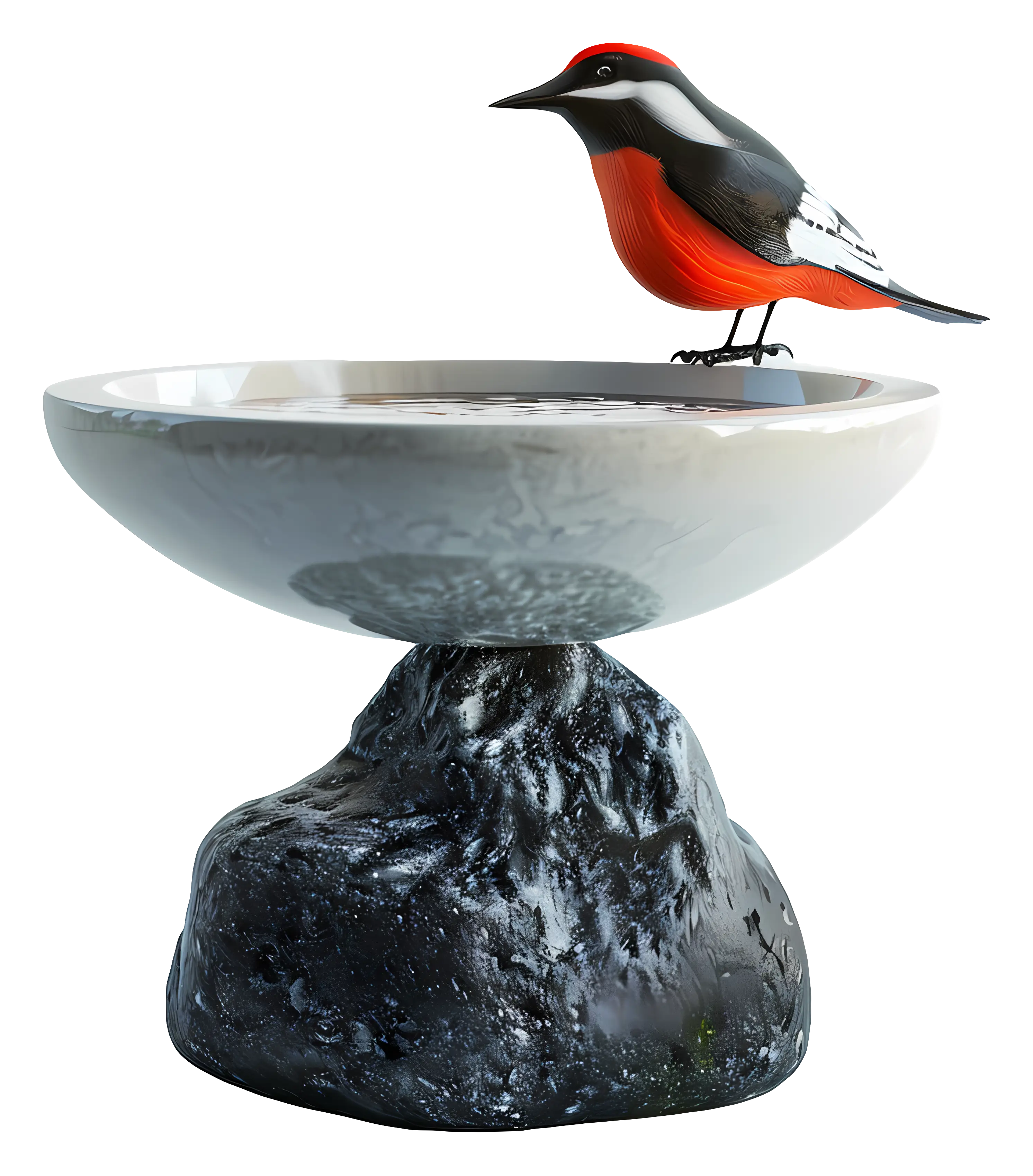 Bird Bath with Red Bird