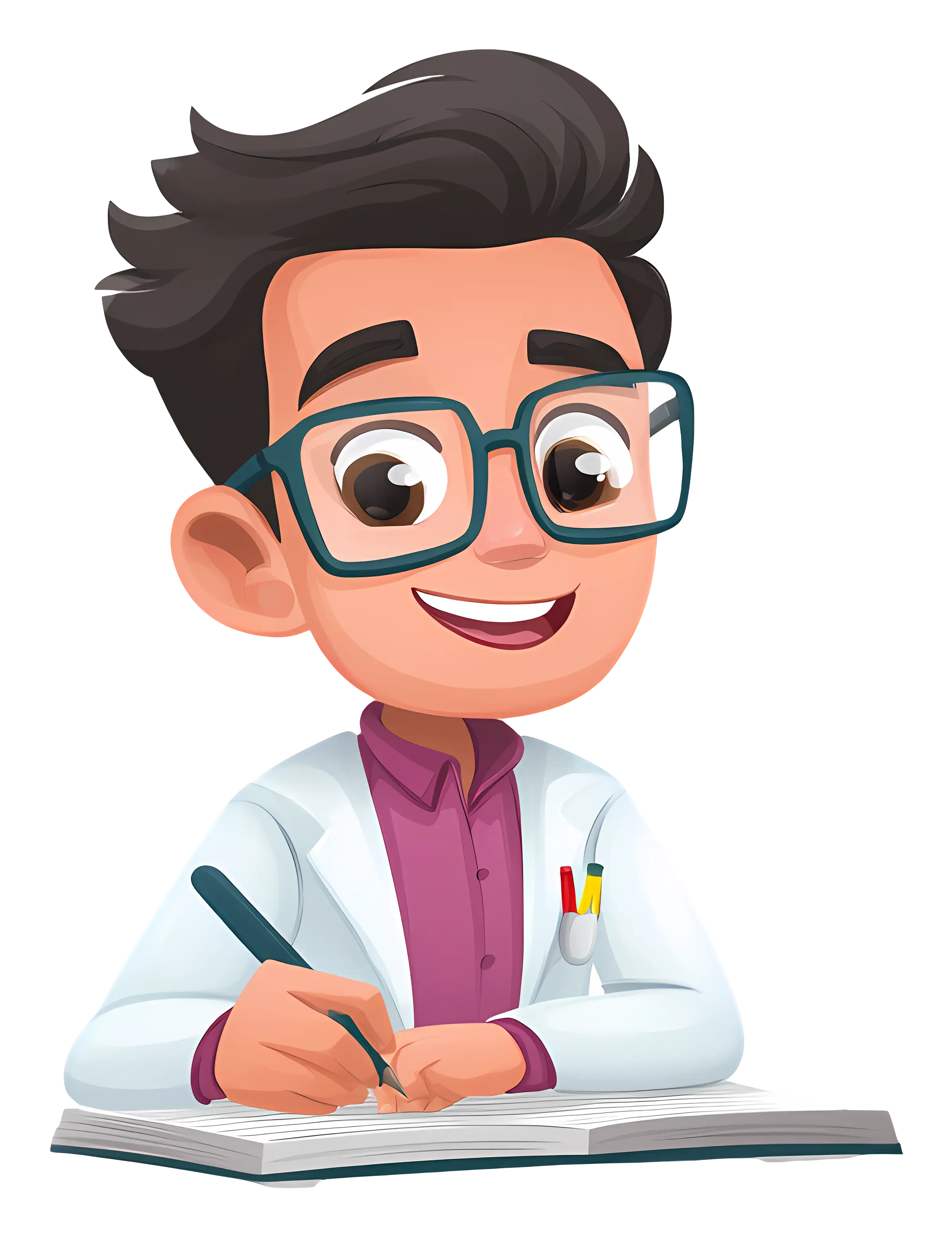 Cartoon Scientist Writing in Notebook