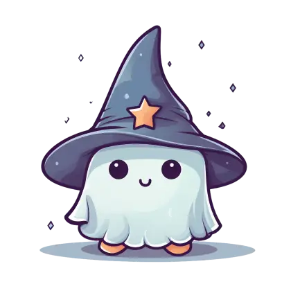 Cute Wizard Ghost in Cartoon Style