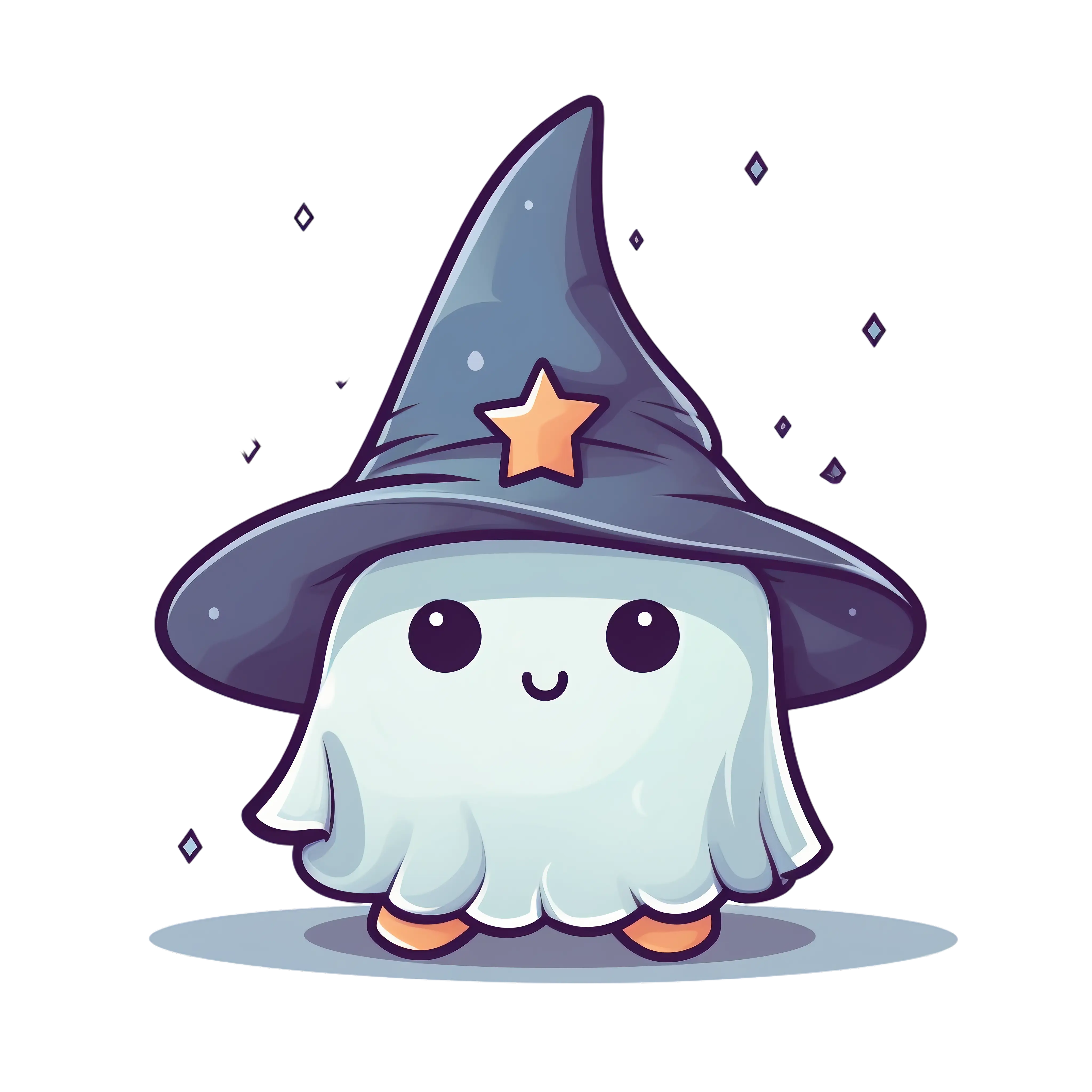 Cute Wizard Ghost in Cartoon Style