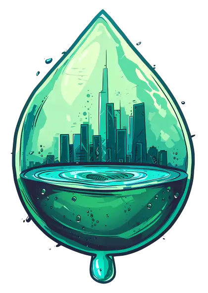 City inside a water droplet