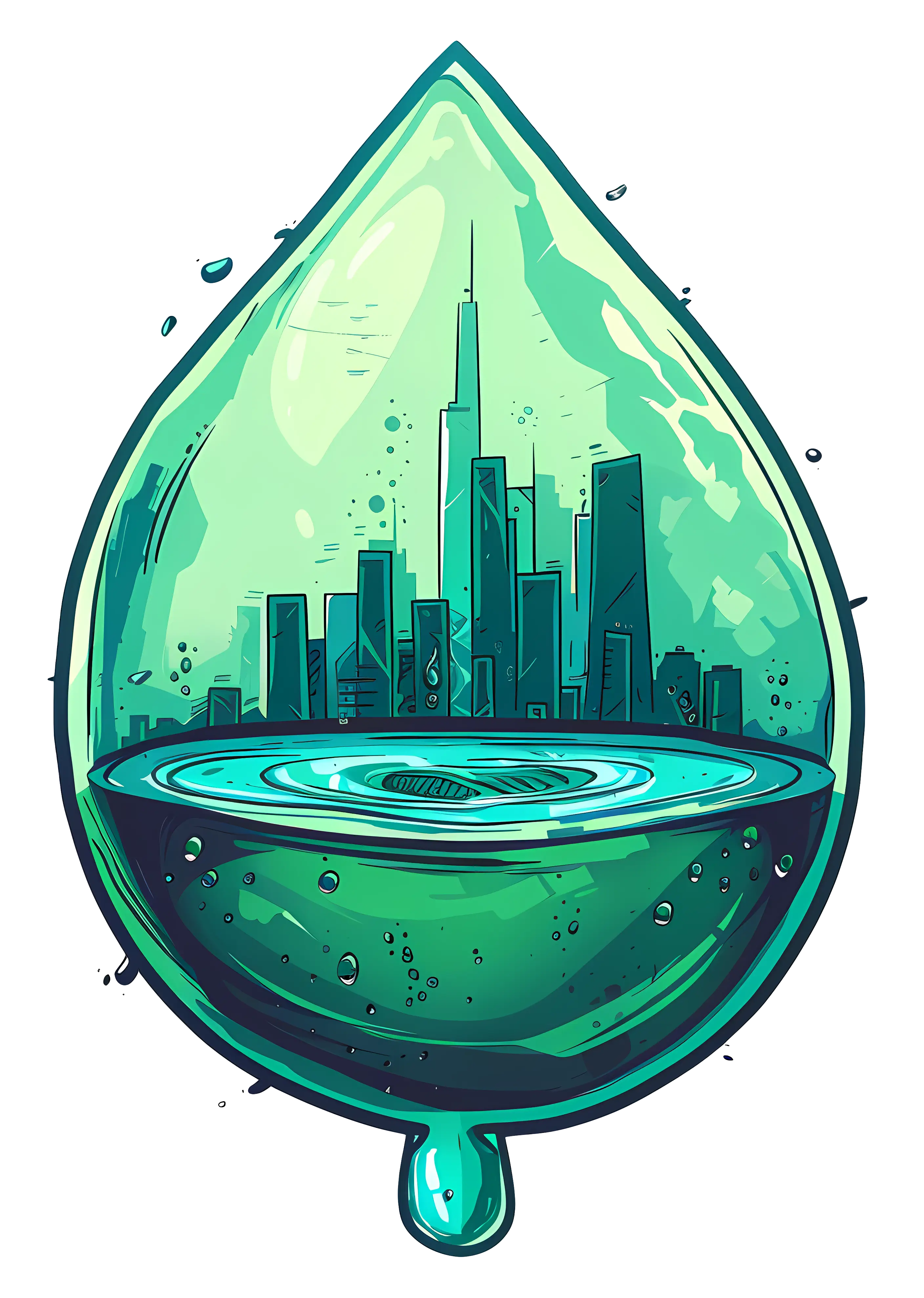 City inside a water droplet