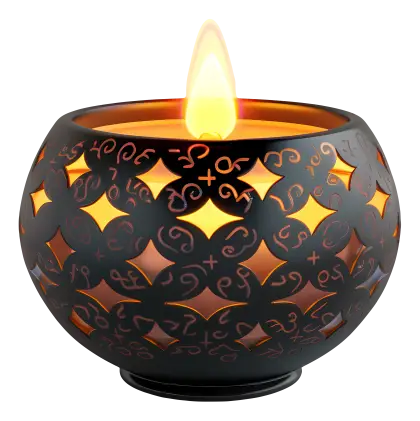 Decorative Carved Black Candle with Glowing Light