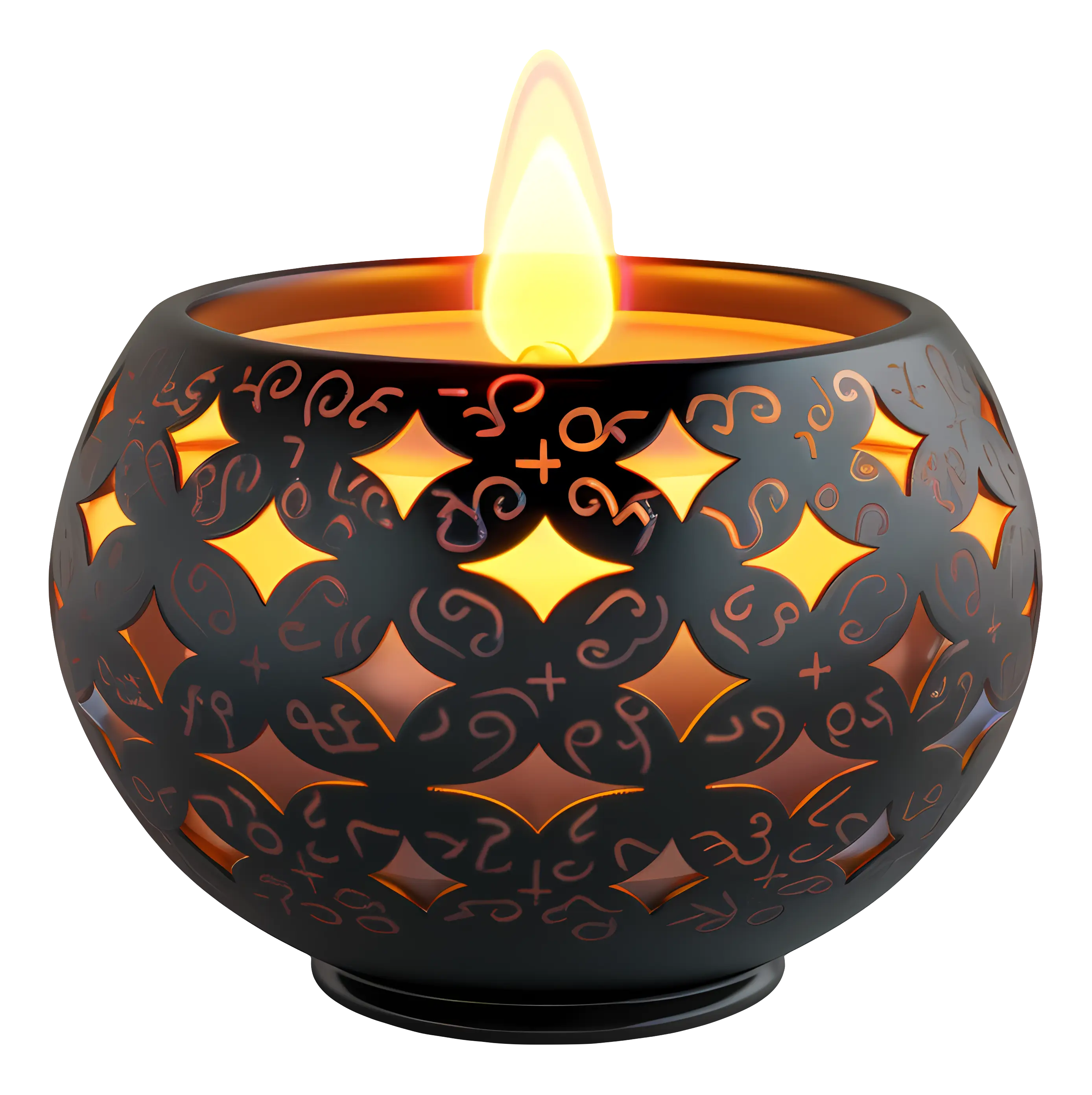 Decorative Carved Black Candle with Glowing Light
