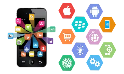 Smartphone with Colorful App Icons and Tech Logos