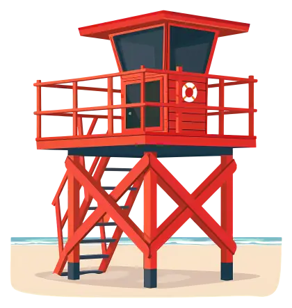 Red Lifeguard Tower on Beach