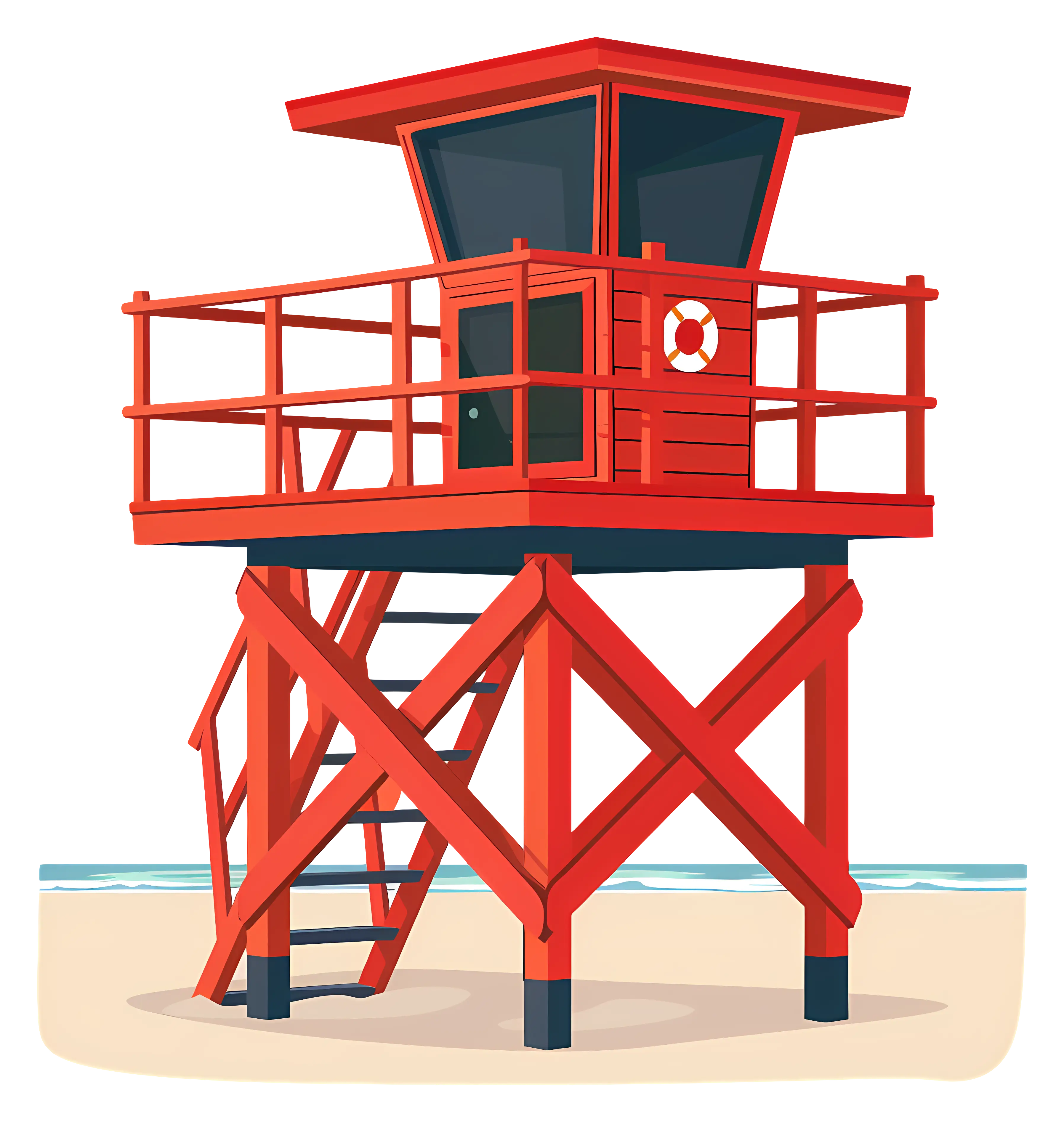 Red Lifeguard Tower on Beach