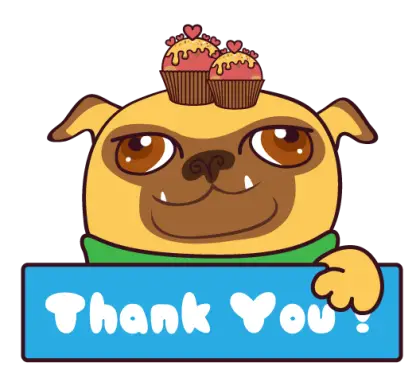 Cartoon Dog with Thank You Sign and Cupcakes