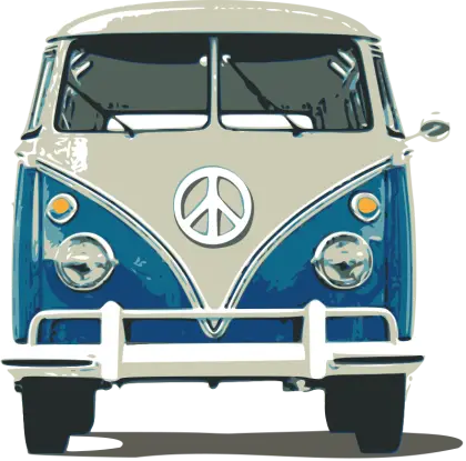Retro Blue and White Van with Peace Sign