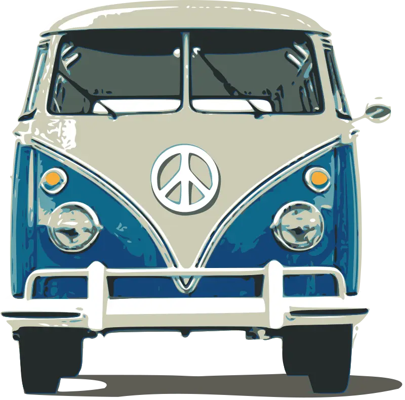 Retro Blue and White Van with Peace Sign