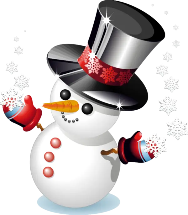 Cheerful Snowman with Hat and Red Mittens for the Holidays