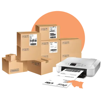 Shipping boxes with label printing setup